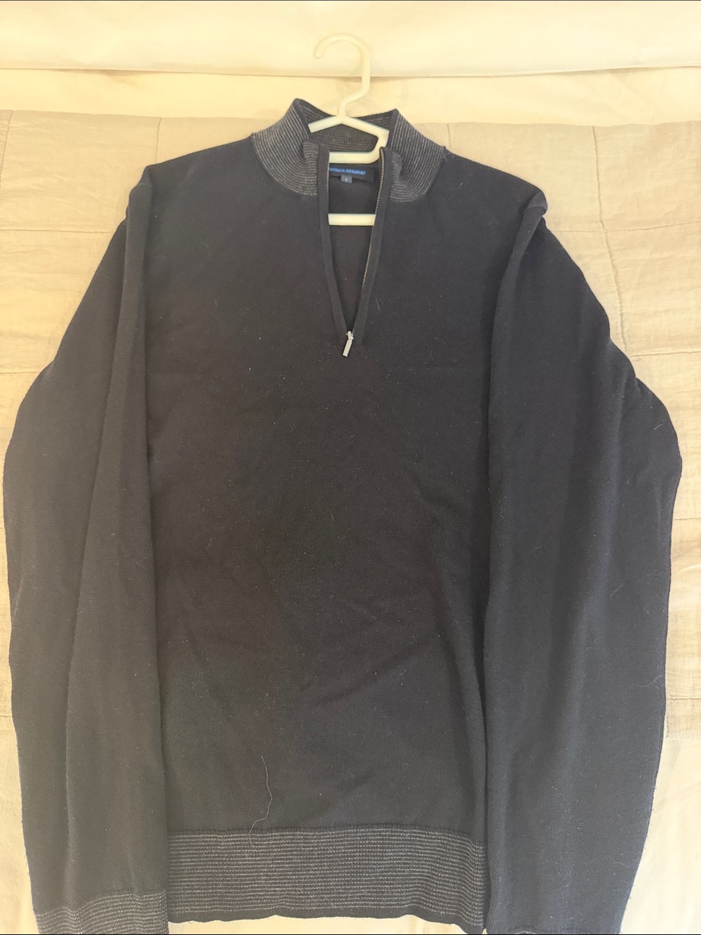 Patrick Assaraf 100% Extra Fine Merino Wool Quarter Zip Sweater Navy Large